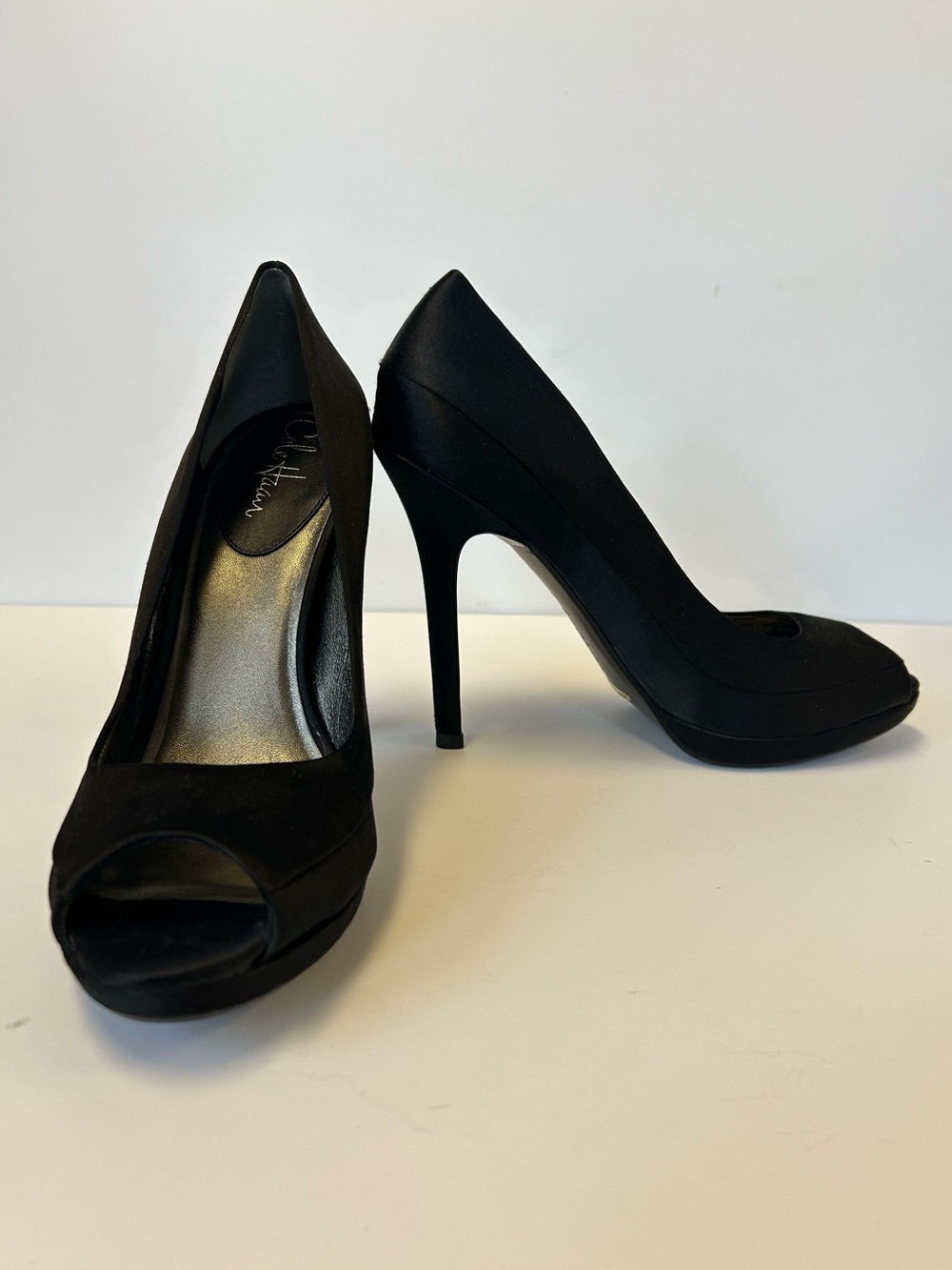 EUC - Cole Haan Gisele Air Open Toe Black Satin Pump 10B